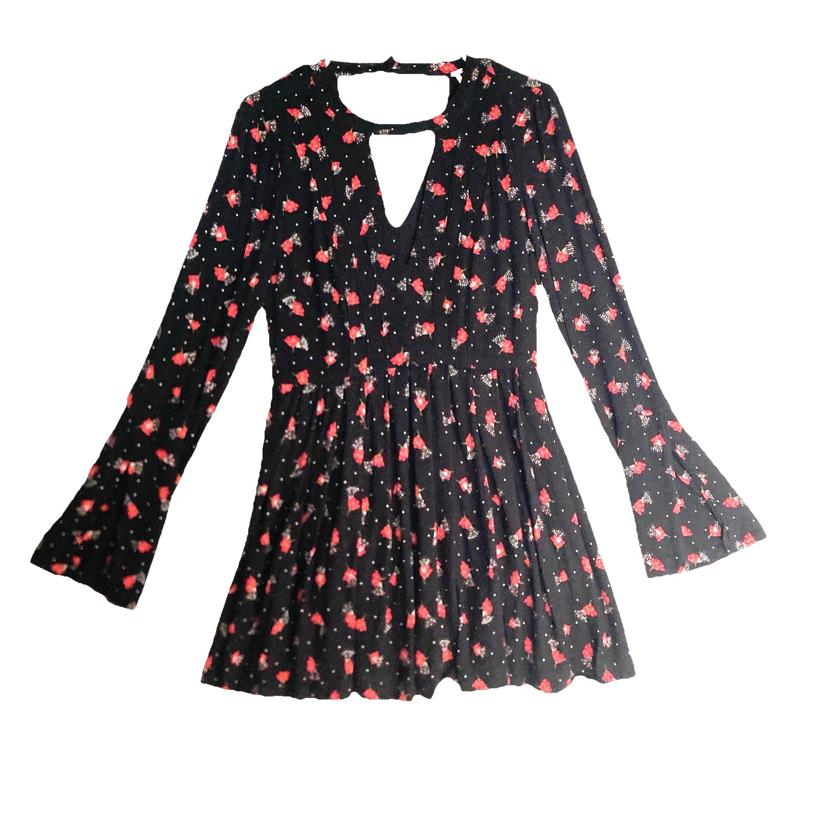 Free People Teagan Dark Fairy Bell Sleeve Cut Out Mini Whimsigoth Dress Size 6